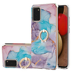 Custodia Silicone Gel Morbida Fantasia Modello Cover con Anello Supporto Y03B per Samsung Galaxy A02s Blu
