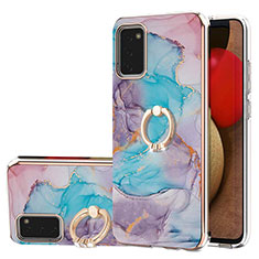 Custodia Silicone Gel Morbida Fantasia Modello Cover con Anello Supporto Y03B per Samsung Galaxy A03s Blu