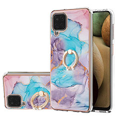 Custodia Silicone Gel Morbida Fantasia Modello Cover con Anello Supporto Y03B per Samsung Galaxy A12 5G Blu