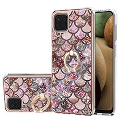 Custodia Silicone Gel Morbida Fantasia Modello Cover con Anello Supporto Y03B per Samsung Galaxy A12 5G Marrone