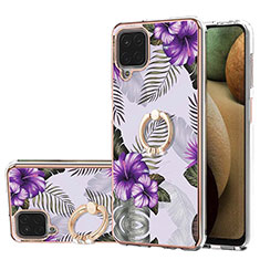 Custodia Silicone Gel Morbida Fantasia Modello Cover con Anello Supporto Y03B per Samsung Galaxy A12 Viola