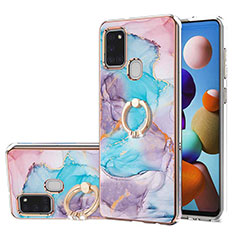 Custodia Silicone Gel Morbida Fantasia Modello Cover con Anello Supporto Y03B per Samsung Galaxy A21s Blu