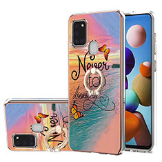 Custodia Silicone Gel Morbida Fantasia Modello Cover con Anello Supporto Y03B per Samsung Galaxy A21s Multicolore