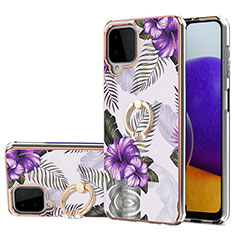 Custodia Silicone Gel Morbida Fantasia Modello Cover con Anello Supporto Y03B per Samsung Galaxy A22 4G Viola