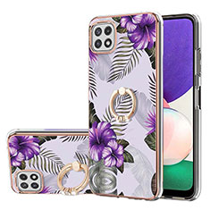 Custodia Silicone Gel Morbida Fantasia Modello Cover con Anello Supporto Y03B per Samsung Galaxy A22 5G Viola