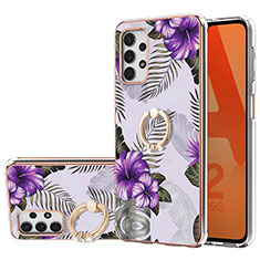 Custodia Silicone Gel Morbida Fantasia Modello Cover con Anello Supporto Y03B per Samsung Galaxy A23 4G Viola