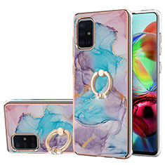 Custodia Silicone Gel Morbida Fantasia Modello Cover con Anello Supporto Y03B per Samsung Galaxy A71 5G Blu