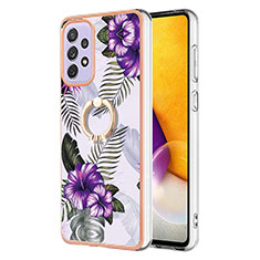 Custodia Silicone Gel Morbida Fantasia Modello Cover con Anello Supporto Y03B per Samsung Galaxy A73 5G Viola