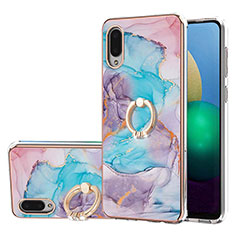 Custodia Silicone Gel Morbida Fantasia Modello Cover con Anello Supporto Y03B per Samsung Galaxy M02 Blu