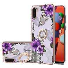 Custodia Silicone Gel Morbida Fantasia Modello Cover con Anello Supporto Y03B per Samsung Galaxy M11 Viola