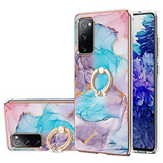 Custodia Silicone Gel Morbida Fantasia Modello Cover con Anello Supporto Y03B per Samsung Galaxy S20 FE (2022) 5G Blu