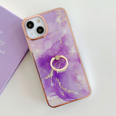 Custodia Silicone Gel Morbida Fantasia Modello Cover con Anello Supporto Y05B per Apple iPhone 13 Viola