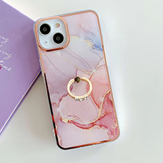 Custodia Silicone Gel Morbida Fantasia Modello Cover con Anello Supporto Y05B per Apple iPhone 14 Rosa