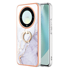 Custodia Silicone Gel Morbida Fantasia Modello Cover con Anello Supporto Y05B per Huawei Honor Magic5 Lite 5G Bianco