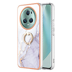 Custodia Silicone Gel Morbida Fantasia Modello Cover con Anello Supporto Y05B per Huawei Honor Magic5 Pro 5G Bianco