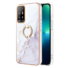 Custodia Silicone Gel Morbida Fantasia Modello Cover con Anello Supporto Y05B per Oppo F19 Pro+ Plus 5G Bianco