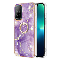 Custodia Silicone Gel Morbida Fantasia Modello Cover con Anello Supporto Y05B per Oppo F19 Pro+ Plus 5G Viola