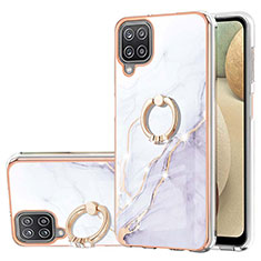 Custodia Silicone Gel Morbida Fantasia Modello Cover con Anello Supporto Y05B per Samsung Galaxy A12 Nacho Bianco