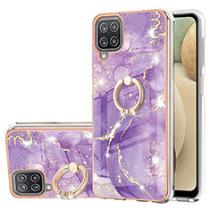 Custodia Silicone Gel Morbida Fantasia Modello Cover con Anello Supporto Y05B per Samsung Galaxy A12 Nacho Viola