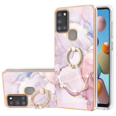 Custodia Silicone Gel Morbida Fantasia Modello Cover con Anello Supporto Y05B per Samsung Galaxy A21s Rosa