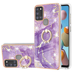 Custodia Silicone Gel Morbida Fantasia Modello Cover con Anello Supporto Y05B per Samsung Galaxy A21s Viola
