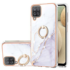 Custodia Silicone Gel Morbida Fantasia Modello Cover con Anello Supporto Y05B per Samsung Galaxy F12 Bianco