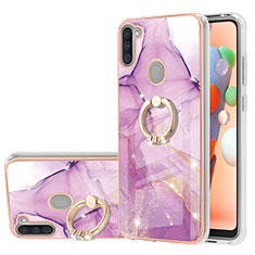 Custodia Silicone Gel Morbida Fantasia Modello Cover con Anello Supporto Y05B per Samsung Galaxy M11 Lavanda