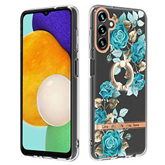 Custodia Silicone Gel Morbida Fantasia Modello Cover con Anello Supporto Y06B per Samsung Galaxy A04s Ciano