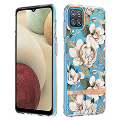 Custodia Silicone Gel Morbida Fantasia Modello Cover con Anello Supporto Y06B per Samsung Galaxy A12 Nacho Bianco