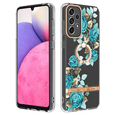 Custodia Silicone Gel Morbida Fantasia Modello Cover con Anello Supporto Y06B per Samsung Galaxy A33 5G Ciano