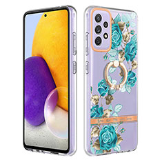 Custodia Silicone Gel Morbida Fantasia Modello Cover con Anello Supporto Y06B per Samsung Galaxy A72 5G Ciano