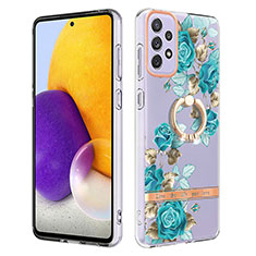 Custodia Silicone Gel Morbida Fantasia Modello Cover con Anello Supporto Y06B per Samsung Galaxy A73 5G Ciano