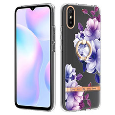 Custodia Silicone Gel Morbida Fantasia Modello Cover con Anello Supporto Y06B per Xiaomi Redmi 9AT Viola