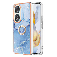 Custodia Silicone Gel Morbida Fantasia Modello Cover con Anello Supporto YB1 per Huawei Honor 90 5G Blu