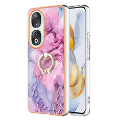 Custodia Silicone Gel Morbida Fantasia Modello Cover con Anello Supporto YB1 per Huawei Honor 90 5G Rosa
