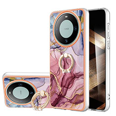 Custodia Silicone Gel Morbida Fantasia Modello Cover con Anello Supporto YB1 per Huawei Mate 60 Lavanda