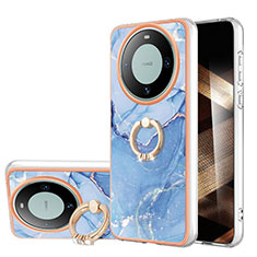 Custodia Silicone Gel Morbida Fantasia Modello Cover con Anello Supporto YB1 per Huawei Mate 60 Pro Blu