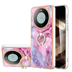Custodia Silicone Gel Morbida Fantasia Modello Cover con Anello Supporto YB1 per Huawei Mate 60 Pro Rosa
