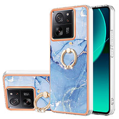 Custodia Silicone Gel Morbida Fantasia Modello Cover con Anello Supporto YB1 per Xiaomi Mi 13T 5G Blu