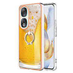 Custodia Silicone Gel Morbida Fantasia Modello Cover con Anello Supporto YB2 per Huawei Honor 90 5G Giallo