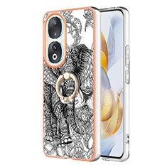 Custodia Silicone Gel Morbida Fantasia Modello Cover con Anello Supporto YB2 per Huawei Honor 90 5G Grigio