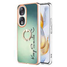 Custodia Silicone Gel Morbida Fantasia Modello Cover con Anello Supporto YB2 per Huawei Honor 90 5G Verde