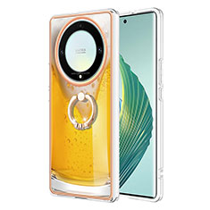 Custodia Silicone Gel Morbida Fantasia Modello Cover con Anello Supporto YB2 per Huawei Honor Magic5 Lite 5G Giallo