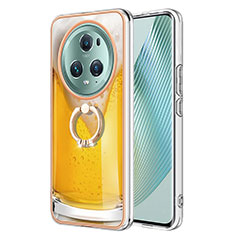 Custodia Silicone Gel Morbida Fantasia Modello Cover con Anello Supporto YB2 per Huawei Honor Magic5 Pro 5G Giallo