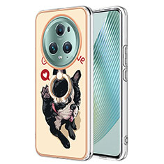 Custodia Silicone Gel Morbida Fantasia Modello Cover con Anello Supporto YB2 per Huawei Honor Magic5 Pro 5G Khaki