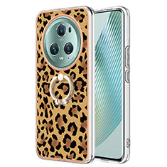 Custodia Silicone Gel Morbida Fantasia Modello Cover con Anello Supporto YB2 per Huawei Honor Magic5 Pro 5G Marrone