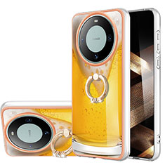 Custodia Silicone Gel Morbida Fantasia Modello Cover con Anello Supporto YB2 per Huawei Mate 60 Giallo