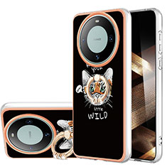 Custodia Silicone Gel Morbida Fantasia Modello Cover con Anello Supporto YB2 per Huawei Mate 60 Nero