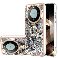 Custodia Silicone Gel Morbida Fantasia Modello Cover con Anello Supporto YB2 per Huawei Mate 60 Pro Grigio