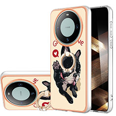 Custodia Silicone Gel Morbida Fantasia Modello Cover con Anello Supporto YB2 per Huawei Mate 60 Pro Khaki